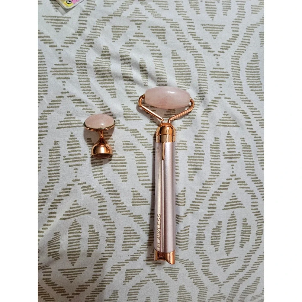 Finishing Touch Flawless Contour Vibrating Rose Quartz Facial Roller Under Eye